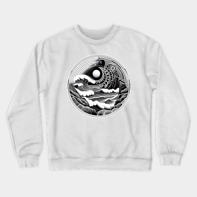 Mystic Tides: Moonlit Surf Crewneck Sweatshirt by Rendigart